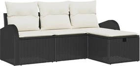 vidaXL Set de canapele pentru grădină cu pernă 4 pcs Negru Rattan poli