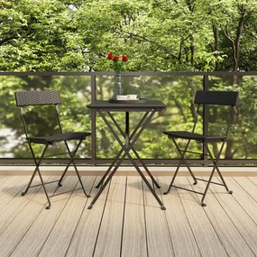 319989 vidaXL Set mobilier bistro pliabil, 3 piese, negru, poliratan