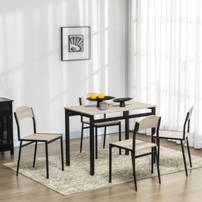 Set HOMCOM de Masă și 4 Scaune, Design Dreptunghiular, Oțel și MDF, Negru și Lemn Natural, 100x63x76.5cm și 45x40x82cm | Aosom Romania