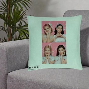 Perna Personalizata K-pop BLACKPINK Colaj Roz, 40x40 cm, Verde Menta, Husa Detasabila, Perna Inclusa, BEKZ®