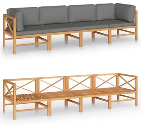 Canapea de gradina 4 locuri cu perne gri din lemn masiv de tec Gri, 4 locuri, 1