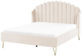 Pat matrimonial 140 cm Alise (catifea bej) (cu somieră). 1077500