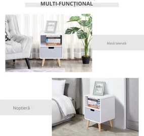 Noptiera HOMCOM cu Sertar stil Nordic din MDF si Lemn de Brad, 40x38x58 cm | Aosom Romania