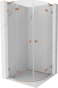 Mexen Lunar L cabină de duș semicirculară pivotantă 80 x 80 cm, transparent, cupru periat - 833L-080L-080P-65-00