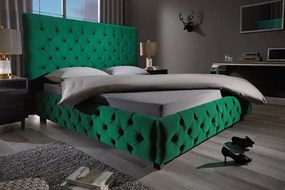 Pat elegant tapitat cu catifea verde inchis, PARIS CHESTERFIELD 180x200cm