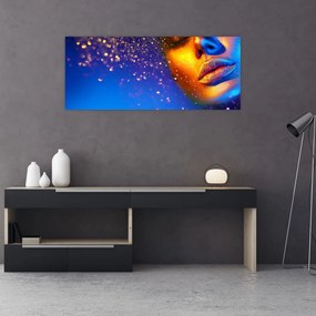 Tablou - Body art, combinație auriu-albastru (120x50 cm)