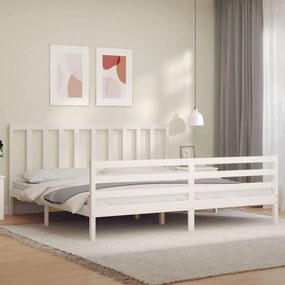 3193877 vidaXL Cadru pat cu tăblie 200x200 cm, alb, lemn masiv