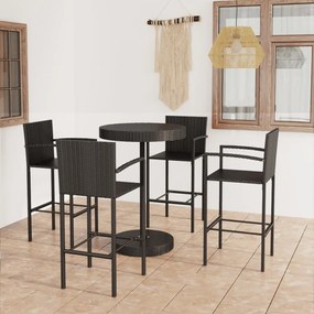 Set mobilier bar de gradina, 5 piese, negru, poliratan Negru, 5