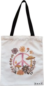 Sacosa de Panza pentru Cumparaturi, Geanta Tote, Colorful Mushrooms 9, Cu fermoar, 38x34.5 cm, Alba, BEKZ®