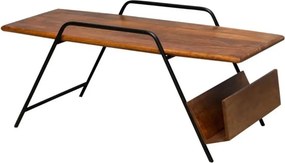 Măsuță de cafea dreptunghiulară din lemn de mango și metal, maro și negru, cu suport pentru reviste, finisaj satinat, 40 x 107 x 50 cm, „Easypeasy”