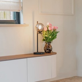 Lampă de masă Art Deco neagră cu sticlă fumurie - Flore