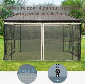 Outsunny Plasă Anti-Țânțari pentru Foișor, Perdele Universale cu Balamale, 352x207cm, Negru și Bej | Aosom Romania