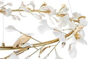 Lustra Suspendata, Metal Auriu, Petale Flori Albe Ceramice, FLORA 80