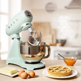 Mixer planetar SMEG SMF03PGEU, 800 W, 4,8 l, 10 viteze, Functie de pornire treptata, Verde pastel