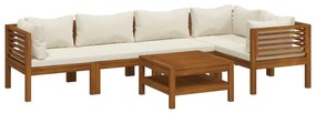3086950 vidaXL Set mobilier grădină cu perne crem, 6 piese, lemn masiv acacia