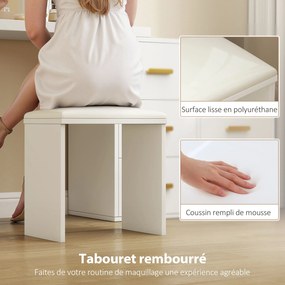 HOMCOM Toaletă cu oglindă și taburet, masă de machiaj cu iluminare LED reglabilă, 6 sertare, 118 x 78 x 135 cm, alb | Aosom Romania