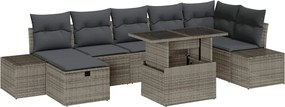 vidaXL Set de canapele pentru grădină cu pernă 8 pcs Gri Rattan poli