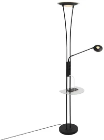 Lampă de podea neagră cu braț de citit incluzând LED și port USB - Sevilla