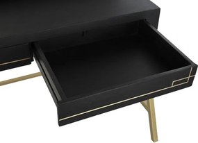 Birou cu sertare din lemn masiv de mango negru și metal, 93,5 x 119 x 70 cm, „Glint”
