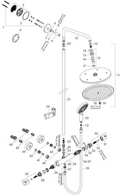 Coloana de dus negru mat, cu baterie termostatata, Hansgrohe, Croma Select S, cu bara si suport dus