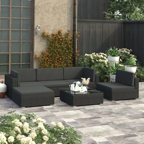 47258 vidaXL Set mobilier de grădină cu perne, 6 piese, negru, poliratan