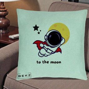 Perna Decorativa Astronaut To The Moon, 40x40 cm, Verde Menta, Husa Detasabila, Perna Inclusa, BEKZ®