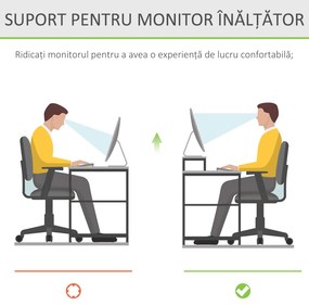 HOMCOM Suport pentru Monitor cu Spațiu pentru Mouse și Tastatură și Raft de Depozitare, 49x25,5x11,5 cm, Natural | Aosom Romania