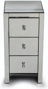 NOOG104 - Se 2 Noptiere 30x30x60 cm, cu 3 sertare, dormitor - Oglinda - Argintiu