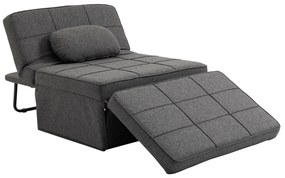 HOMCOM Canapea extensibilă cu Spătar Reglabil pe 5 Nivele și Pernă Suplimentară, 95x179x78 cm, Gri | Aosom Romania