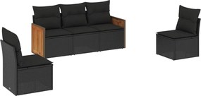 vidaXL Set mobilier de grădină cu perne, 5 piese, negru, poliratan