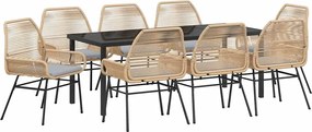 vidaXL Set de masă pentru grădină cu pernă 9 pcs Maro poliratan