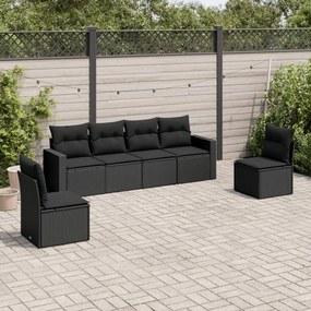 3251142 vidaXL Set mobilier de grădină cu perne, 6 piese, negru, poliratan