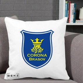 Perna Personalizata Corona Brasov Fotbal, 40x40 cm, Alba Mata, Husa Detasabila, Perna Inclusa, BEKZ®