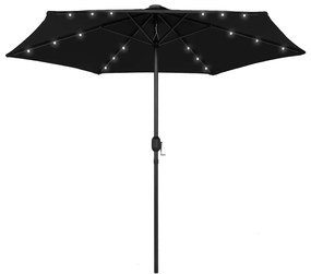 vidaXL Umbrelă de soare cu LED-uri, stâlp din aluminiu, negru, 270 cm