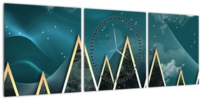 Tablou - Lună plină deasupra munțiilor aurii (cu ceas) (90x30 cm)