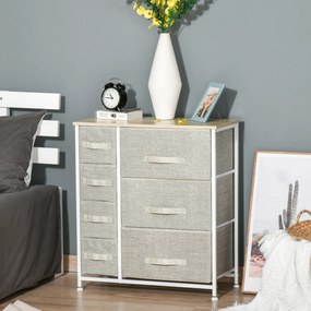 HOMCOM Comodă, Bufet, 7 sertare pliabile din material textil, Structură metalică, 63,5 x 30 x 71 cm, Gri deschis | Aosom Romania