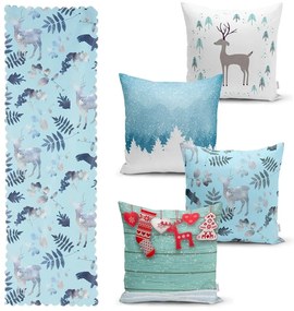 Set 4 fețe de pernă și un napron de masă cu model de Crăciun Minimalist Cushion Covers Winter Wonderland