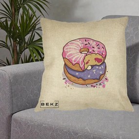 Perna Decorativa Donuts Roz si Mov, 40x40 cm, Crem, Husa Detasabila, Perna Inclusa, BEKZ®