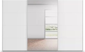 Dressing 360 cm lățime, 3 uși glisante, oglindă pe mijloc, culoare albă, material PAL, compartimentare premium, înălțime 229 cm