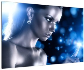 Tablou - Femeia, sclipici albastru (90x60 cm)