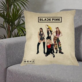 Perna Personalizata K-pop BLACKPINK Fotografie de Grup, 40x40 cm, Crem, Husa Detasabila, Perna Inclusa, BEKZ®