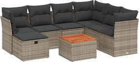 vidaXL Set canapele de grădină cu perne, 8 piese, gri, poliratan