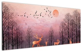 Tablou - Căprioare în strălucirea apusului de soare (120x50 cm)