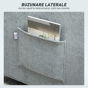 HOMCOM Fotoliu Pat 3 în 1 Pliabil, Spătar Reglabil 3 Poziții, Șezut Spațios, Pernă Detasabilă, Fotoliu Transformabil din Chenille cu Roți și Buzunare, 88x84x87 cm, Gri | Aosom Romania