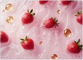 Tablou pe sticlă - Căpșuni în bule (70x50 cm)