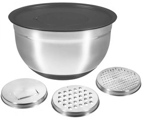 Bol metalic multifunctional cu capac HausRoland XJ-08171, 20 cm, 3 razatori, Antiderapant, Inox