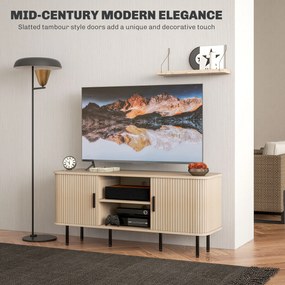 HOMCOM Dulap TV cu 2 Dulapuri, 2 Rafturi și 2 Orificii pentru Cabluri, Mobilier TV din Lemn, 120x40x55 cm, Lemn Natural | Aosom Romania