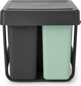 Cos colectare selectiva Brabantia Sort&Go 1008864, 2x10 L+20 L, Materiale ecologice, Economie de spatiu, Gri închis/Verde