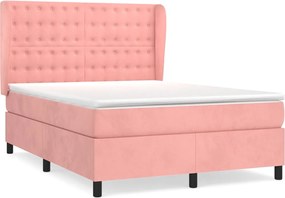 vidaXL Pat box spring cu saltea, roz, 140x190 cm, catifea