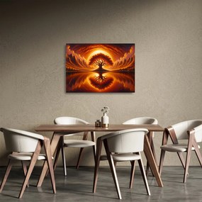 Tablou pe sticlă – Arbore în soare sângeriu (70x50 cm)